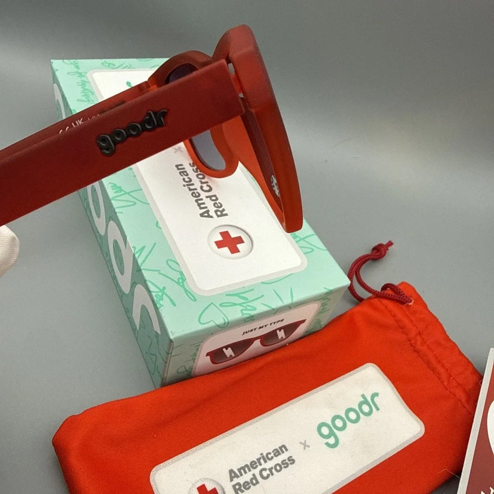American Red Cross Red Goodr Sunglasses Donor Edition Just My Type Complete Set